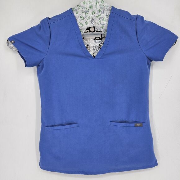 Figs Scrub Top Womens Extra Small Casma Three Pocket Technical Healthcare Blue - Picture 1 of 11